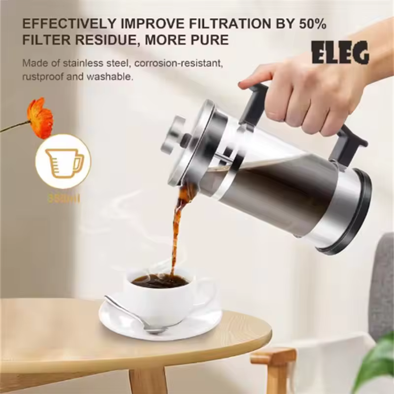 Cafetière à piston en verre borosilicate haute résistance avec filtre