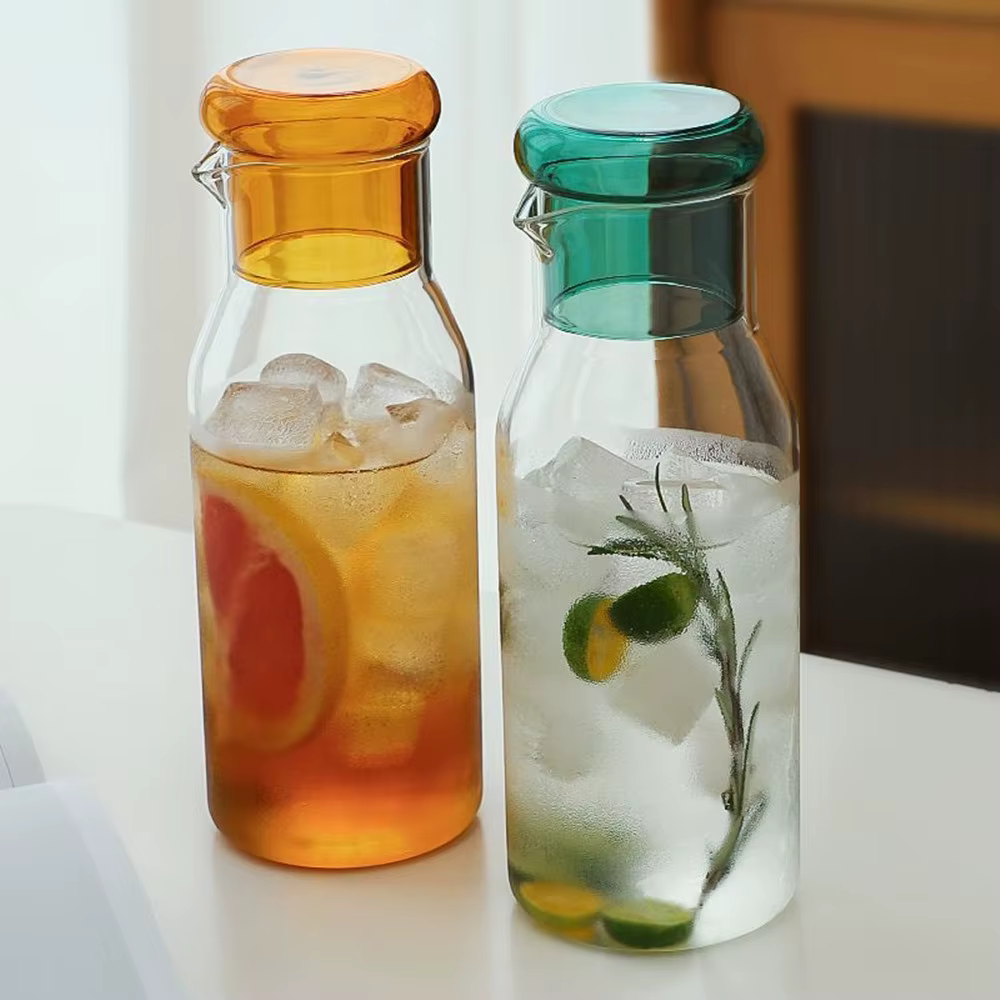 Ensemble de carafe à eau de chevet en verre transparent coloré avec gobelet