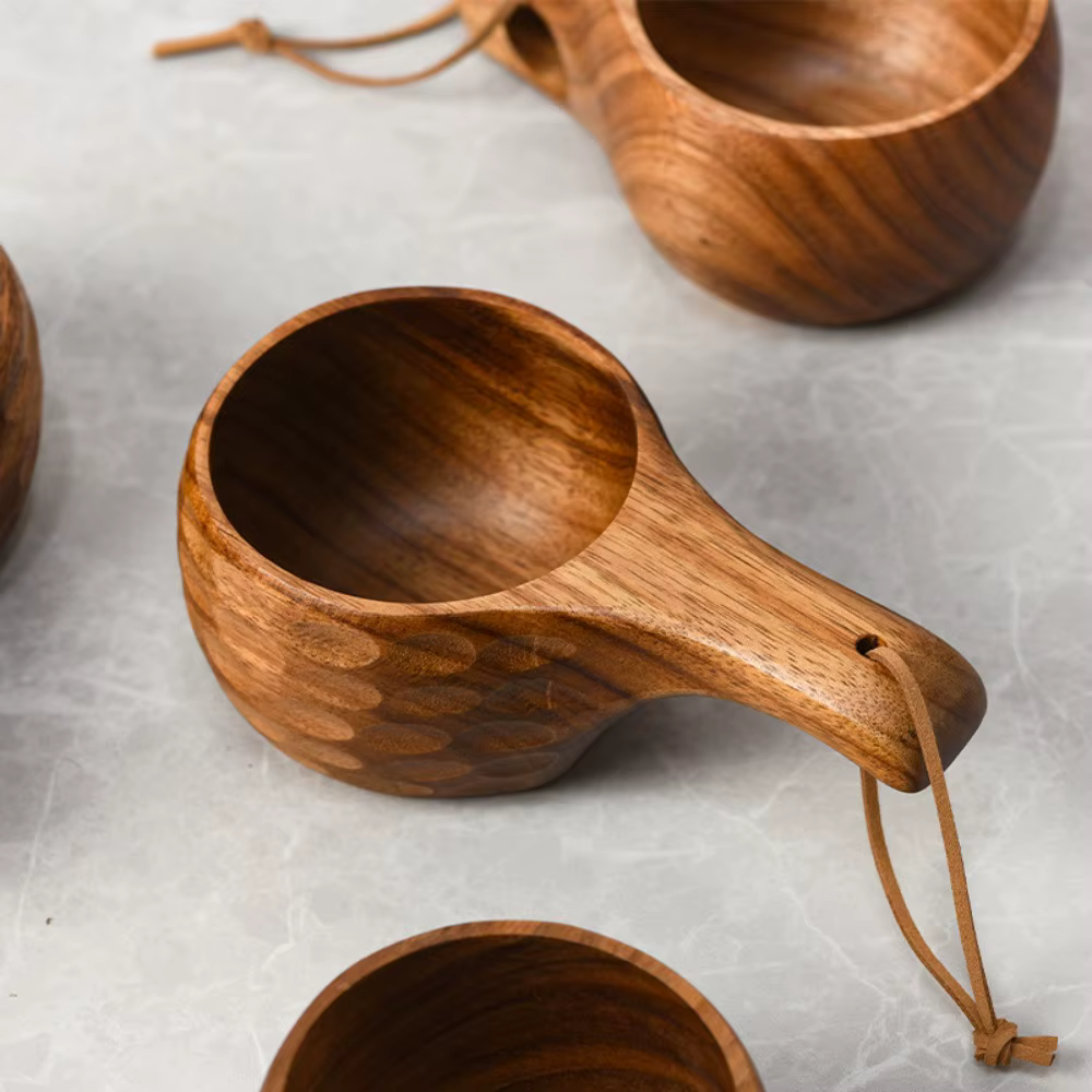 Kuksa-Tasse à café portable avec poignée en bois et caoutchouc
