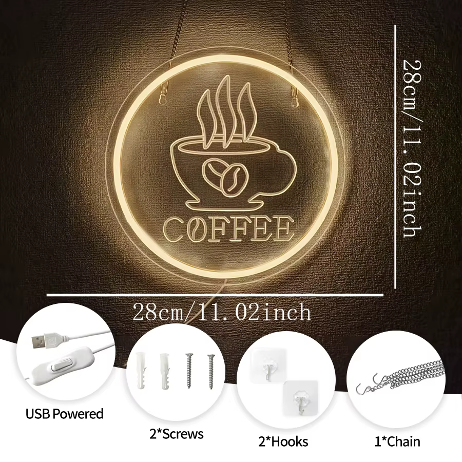 Enseigne néon café, enseignes lumineuses LED en forme de tasse pour la décoration de bar