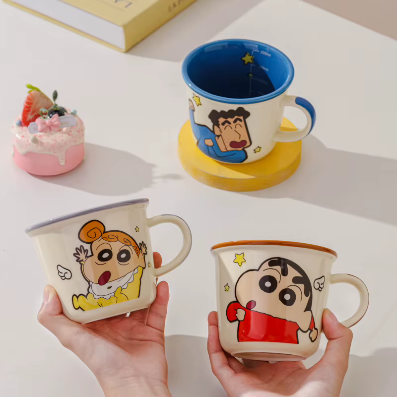 Crayon Shin-chan tasse dessin animé mignon série familiale céramique petit déjeuner lait café céréales tasses cadeaux de Couple pour ami anniversaire