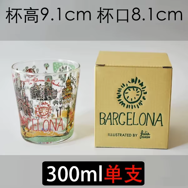 Verrerie illustrée sur le thème de la ville peinte à la main : verres à boire