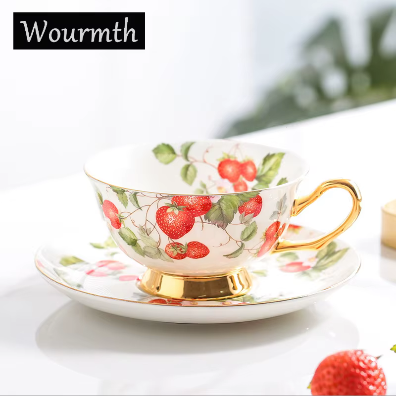 Sophia China-Tasse à café et soucoupe en porcelaine à bord doré