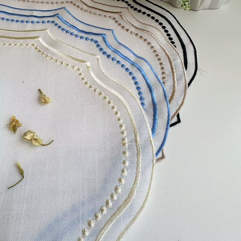 Set de table vintage brodé en tissu imitation coton-lin