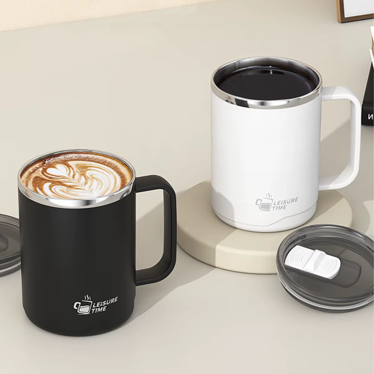 WORTHBUY Tasse à café isolée à double paroi en acier inoxydable 304 avec poignée