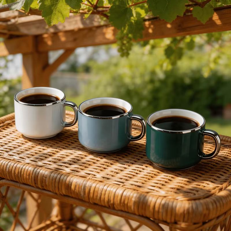 Tasse à café en céramique de 250 ml avec un élégant design à bord argenté