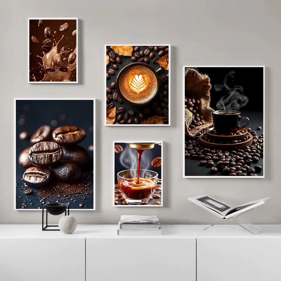 Affiches de photographie de tasse à café et de haricots