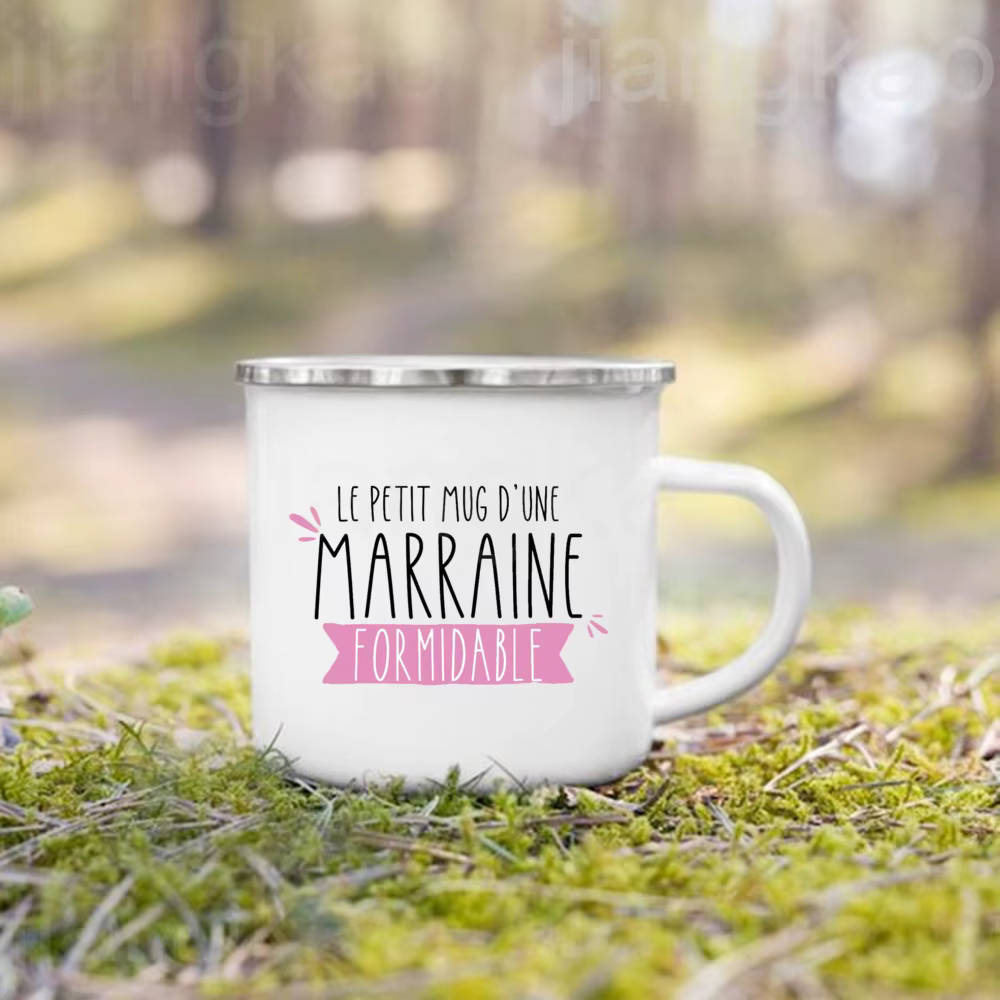 Tasse à café en émail imprimé perroin marraine français