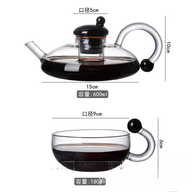 Théière en verre noir transparent