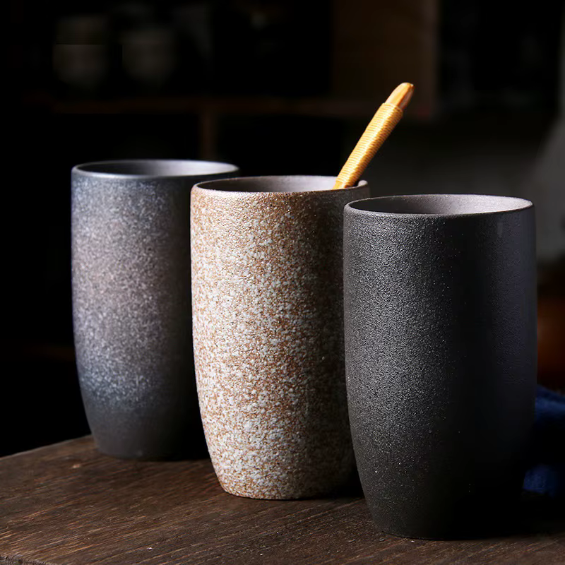 Tasses à café rétro en céramique brute