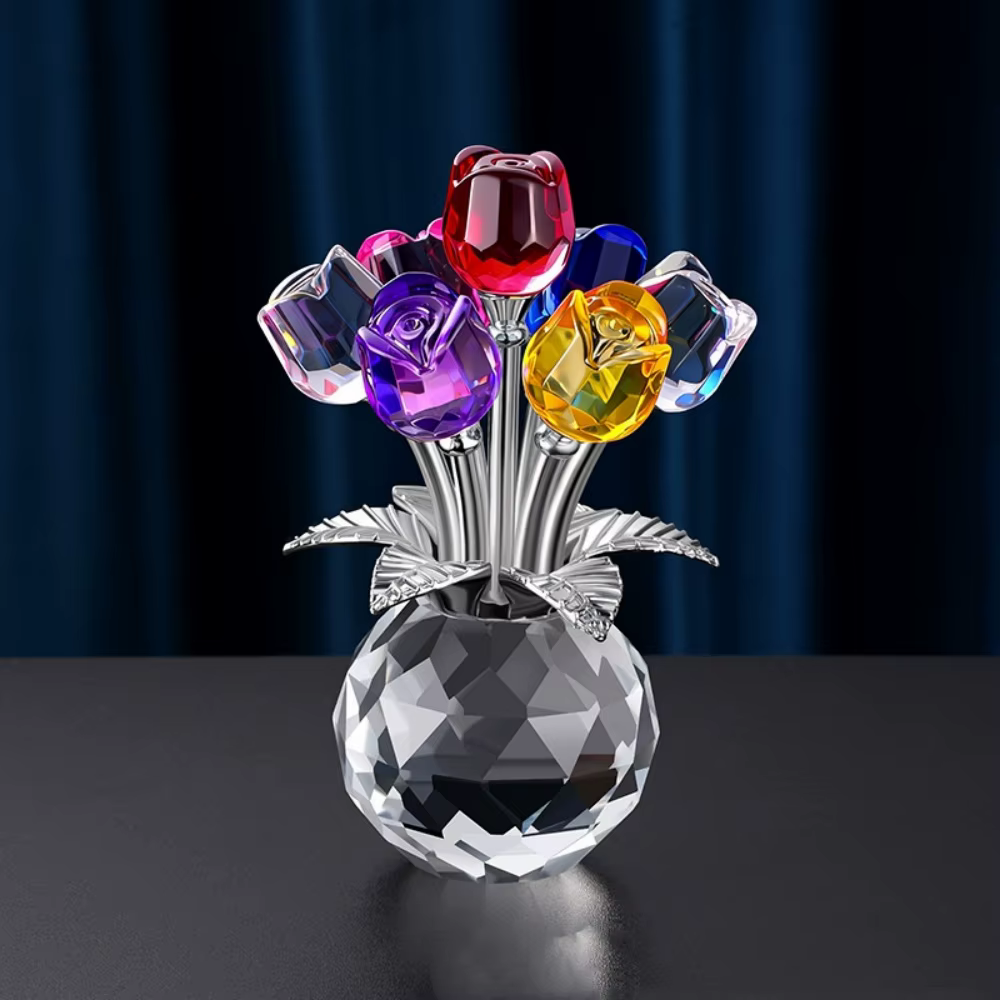 Ornement de table en verre en forme de rose