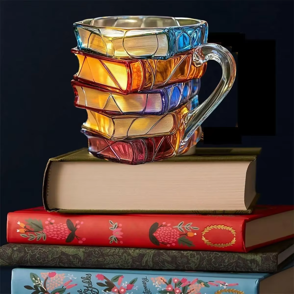 Tasse à livre peinte, tasse à café en verre coloré 3D