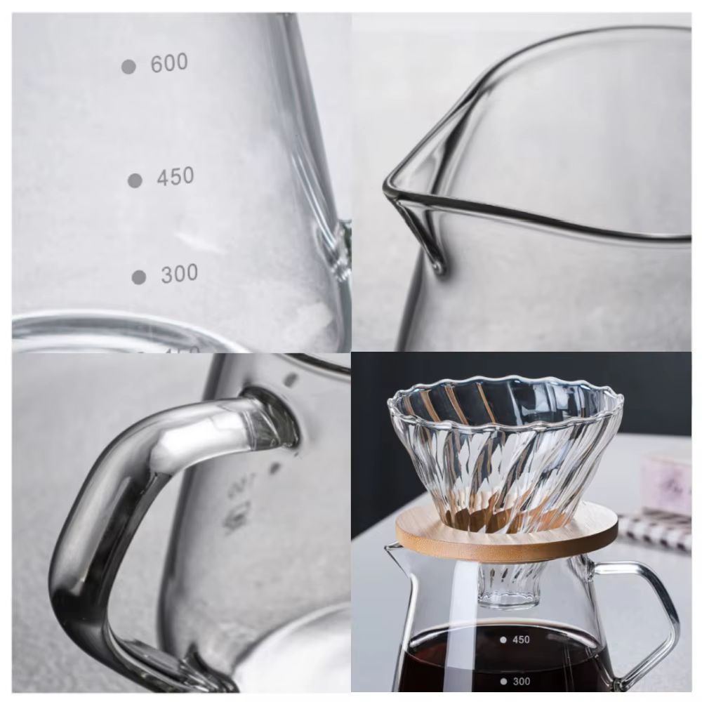 Ensemble de cafetière verser avec support en bois
