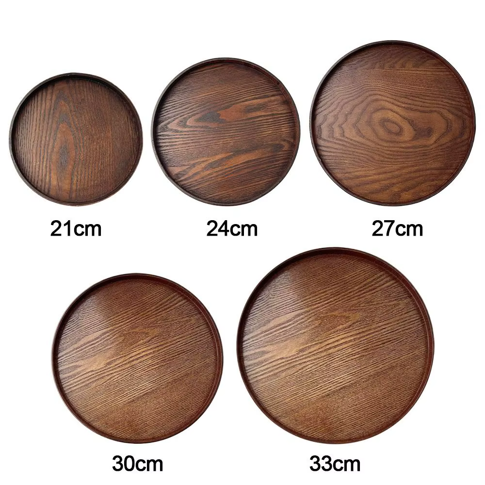 Plateau de service rond vintage en bois 21/24/27/30/33cm