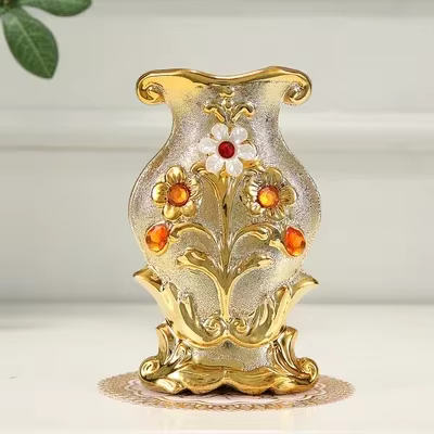 Vase à fleurs en porcelaine givrée dorée