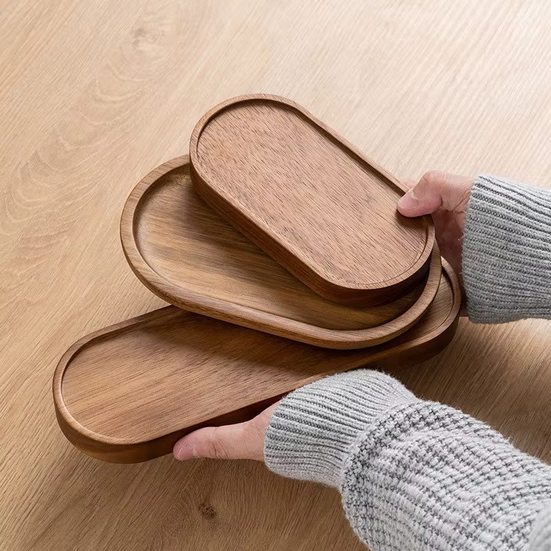 Vaisselle japonaise assiette en bois hêtre plateau ovale Mini assiette en bois massif assiette en bois entière pour enfants assiette en bois