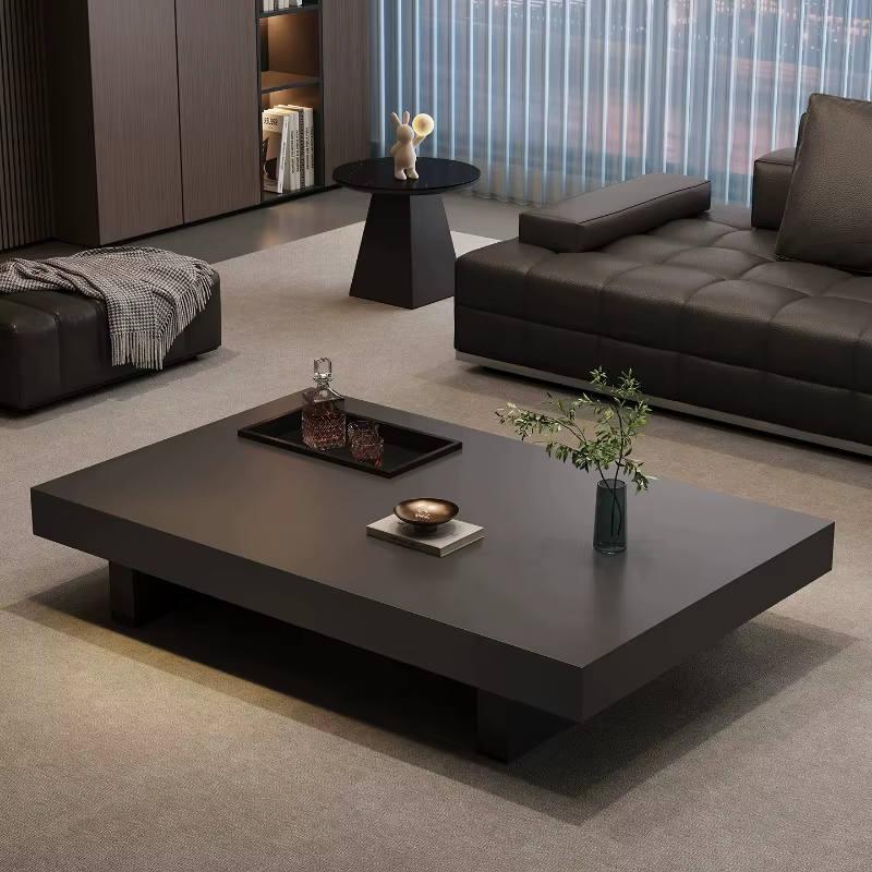 Table basse nordique moderne grande et noire avec rangement