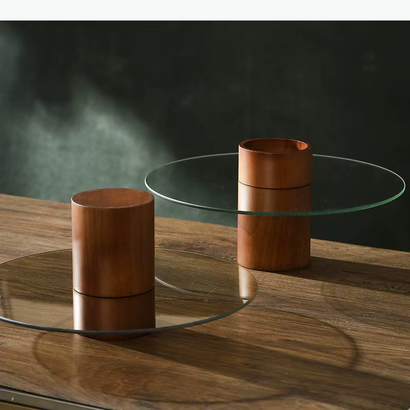 Plateau à gâteau en bois massif et verre, assiette à dessert sur pied, assiettes à pâtisserie, support à gâteau, assiette à fruits, plat à dim sum, assiette à pain, bol à snacks