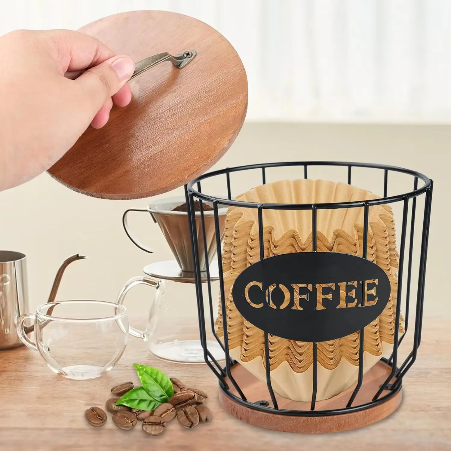 Porte-dosette de café, grand porte-filtre à café avec couvercle