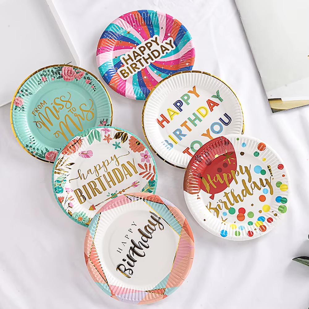 Assiettes rondes en papier jetables multicolores de 7 pouces