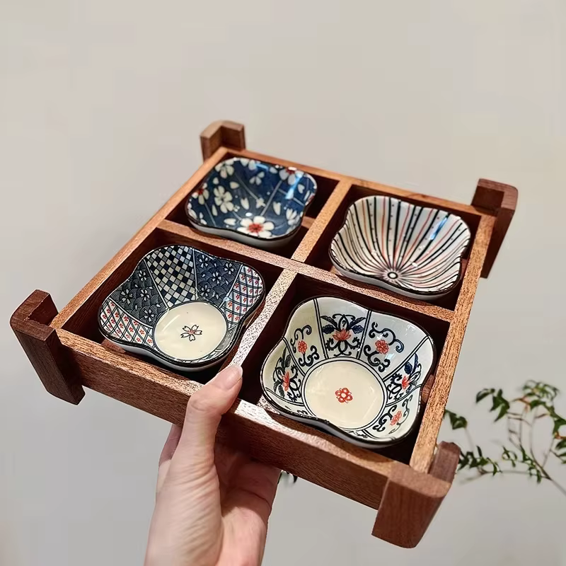 Plateau à thé japonais en bois de Sapele
