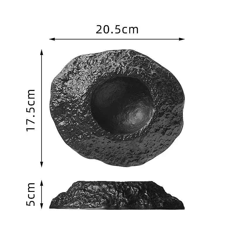 Assiette profonde noire en forme de volcan