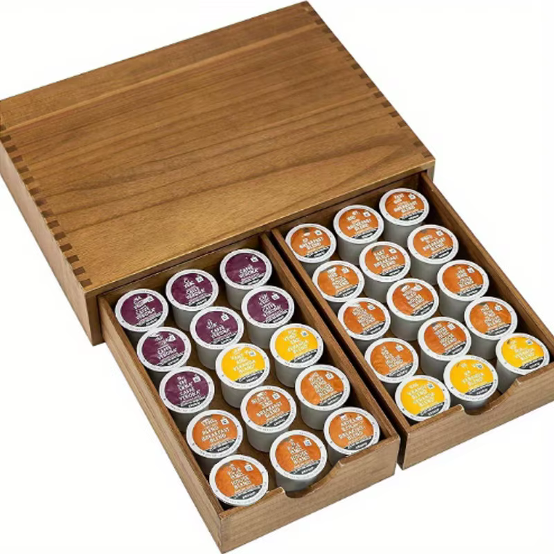 Tiroir de rangement pour capsules de café en bois