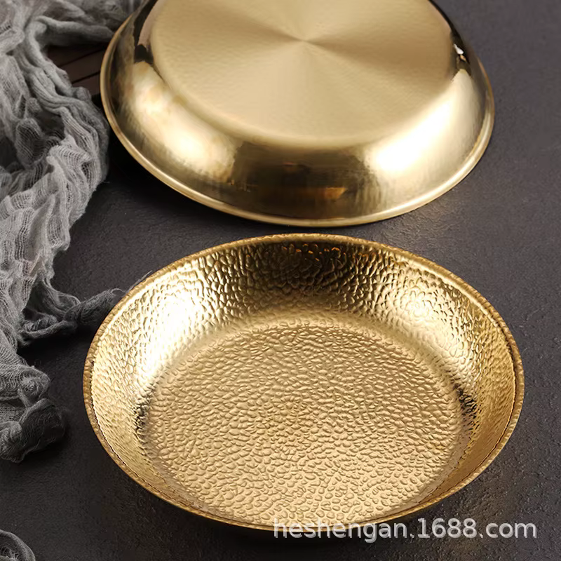 Assiette ronde en acier inoxydable doré