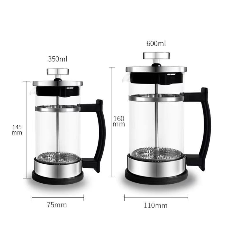 Cafetière à piston en verre borosilicate haute résistance avec filtre
