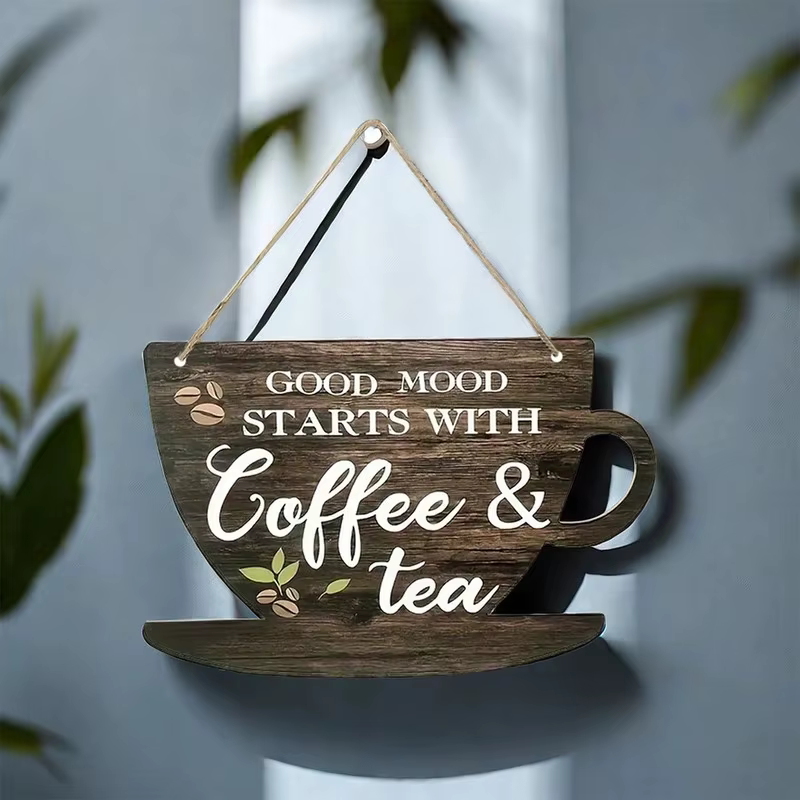 1 ensemble de panneaux de café et de thé rustiques en bois