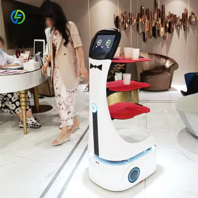 Robot de livraison de services IA 4G 5G Wi-Fi Bluetooth Connecté IP54 Charge 30kg Recharge Automatique Machine de Guidage pour Réception d'Hôtel Personnalisable