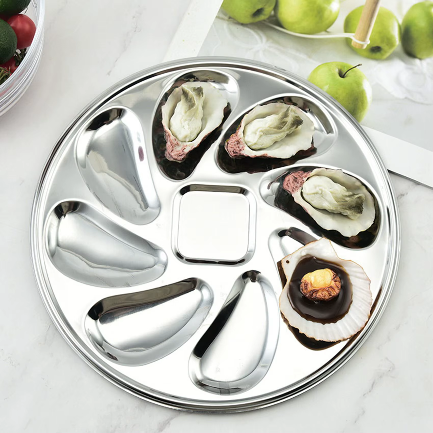 Assiette à huîtres en acier inoxydable AA81-4PCS