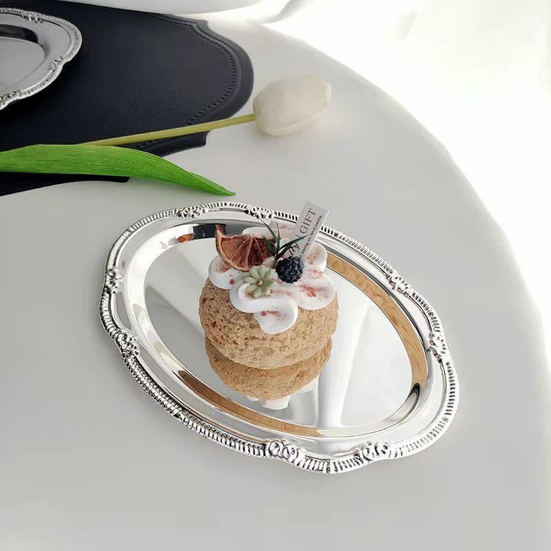 Plateau de service Vintage en argent gaufré