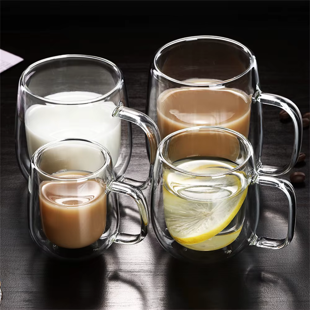 Tasse à café en verre à Double paroi avec poignée