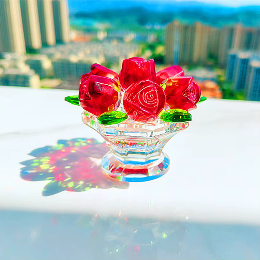 Fleurs de roses artificielles en verre de cristal