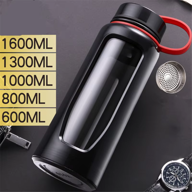 Bouteille d'eau en verre de 1000Ml, Thermos, pour le Sport, à Double fond