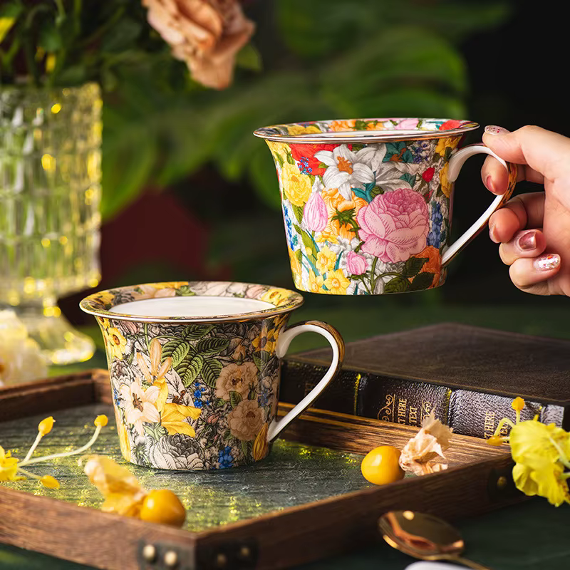 Tasse à café en céramique européenne avec couvercle