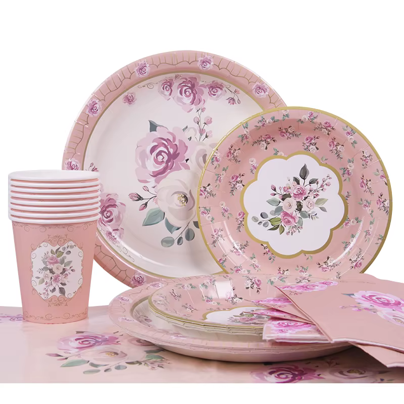 Fournitures de fête florales Vintage vaisselle fleur assiette en papier tasse serviette douche nuptiale mariage anniversaire décoration jardin Tea Party