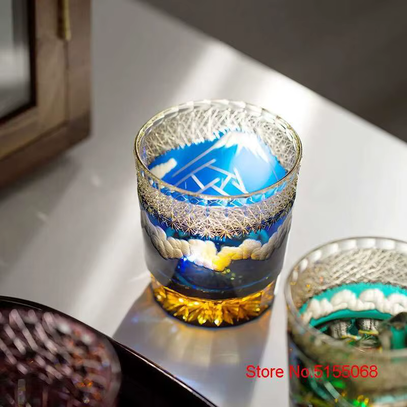 Gravure à la main japon mont Fuji Edo Kiriko verre à whisky ambre cristal verres à vin gobelet