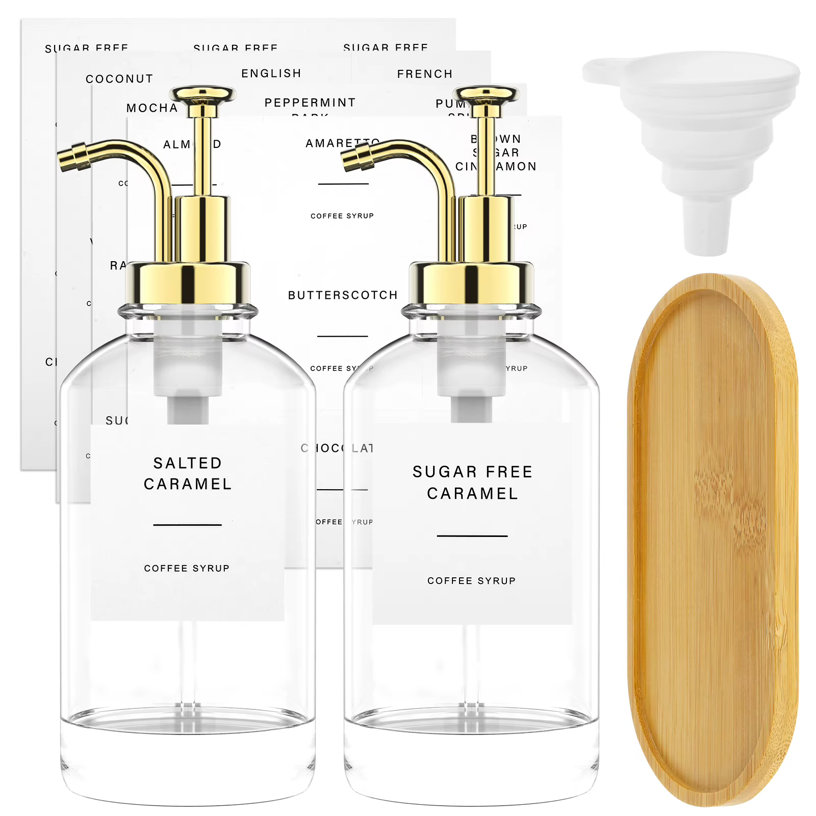 Ensemble de distributeur de sirop à café avec bambou