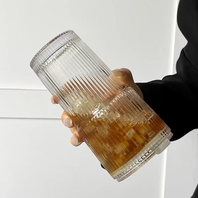Tasse à café en verre à rayures de 600ML