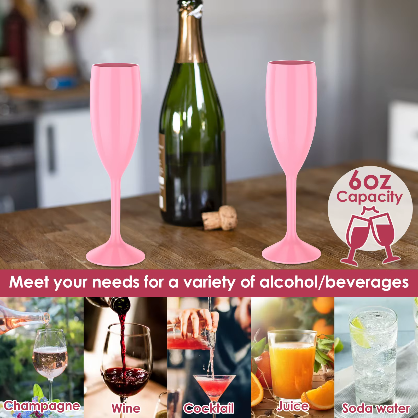 12 pièces flûtes à Champagne verre rose élégant