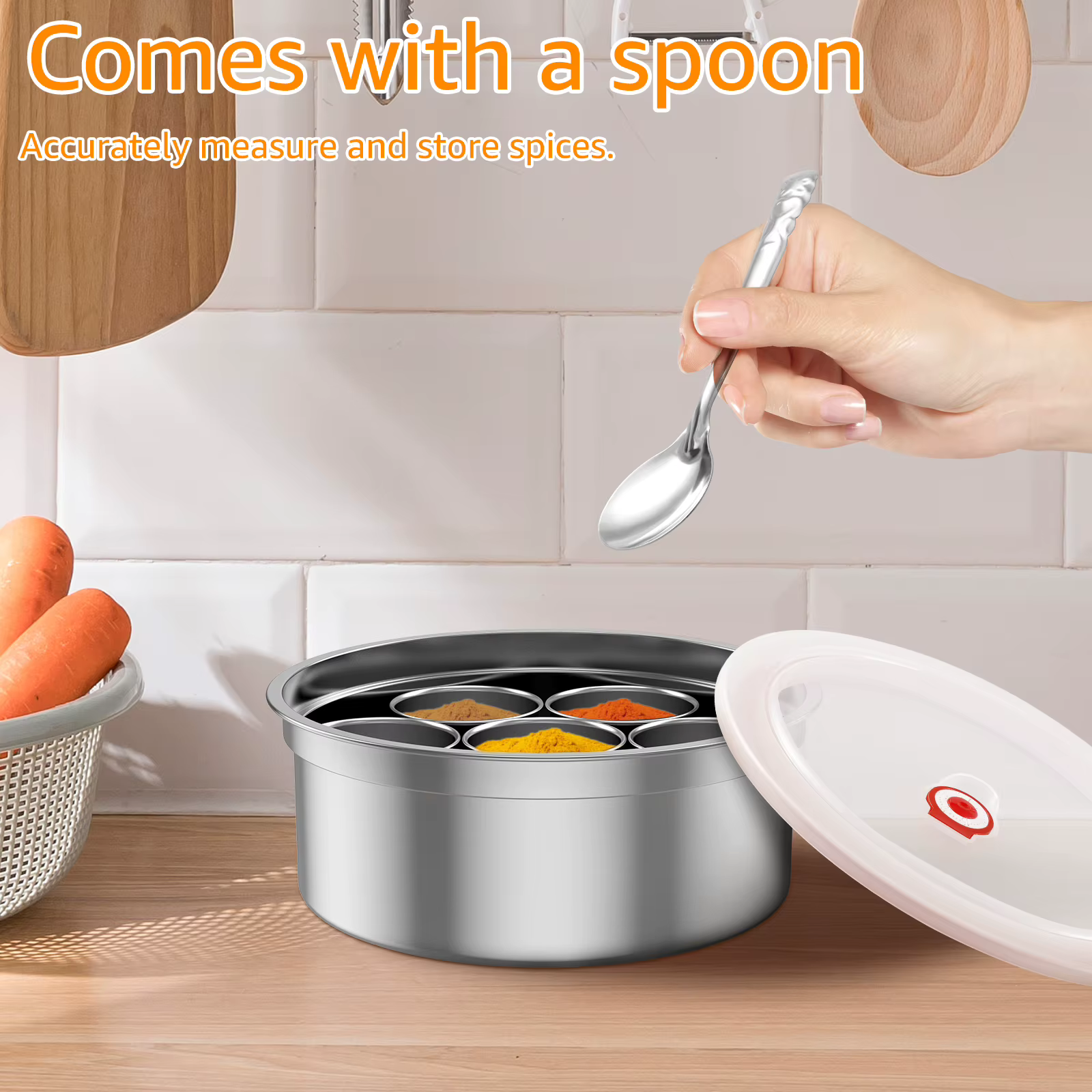 Masala Dabba Boîte à épices Récipient de stockage d'épices en acier inoxydable avec 7 compartiments