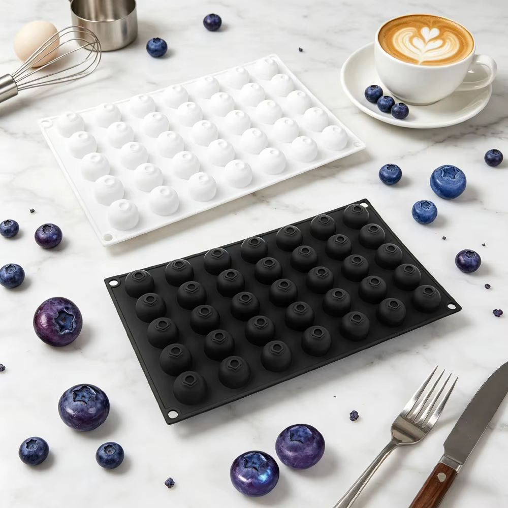 Moule en silicone à 35 cavités en forme de myrtille pour faire des gâteaux mousse