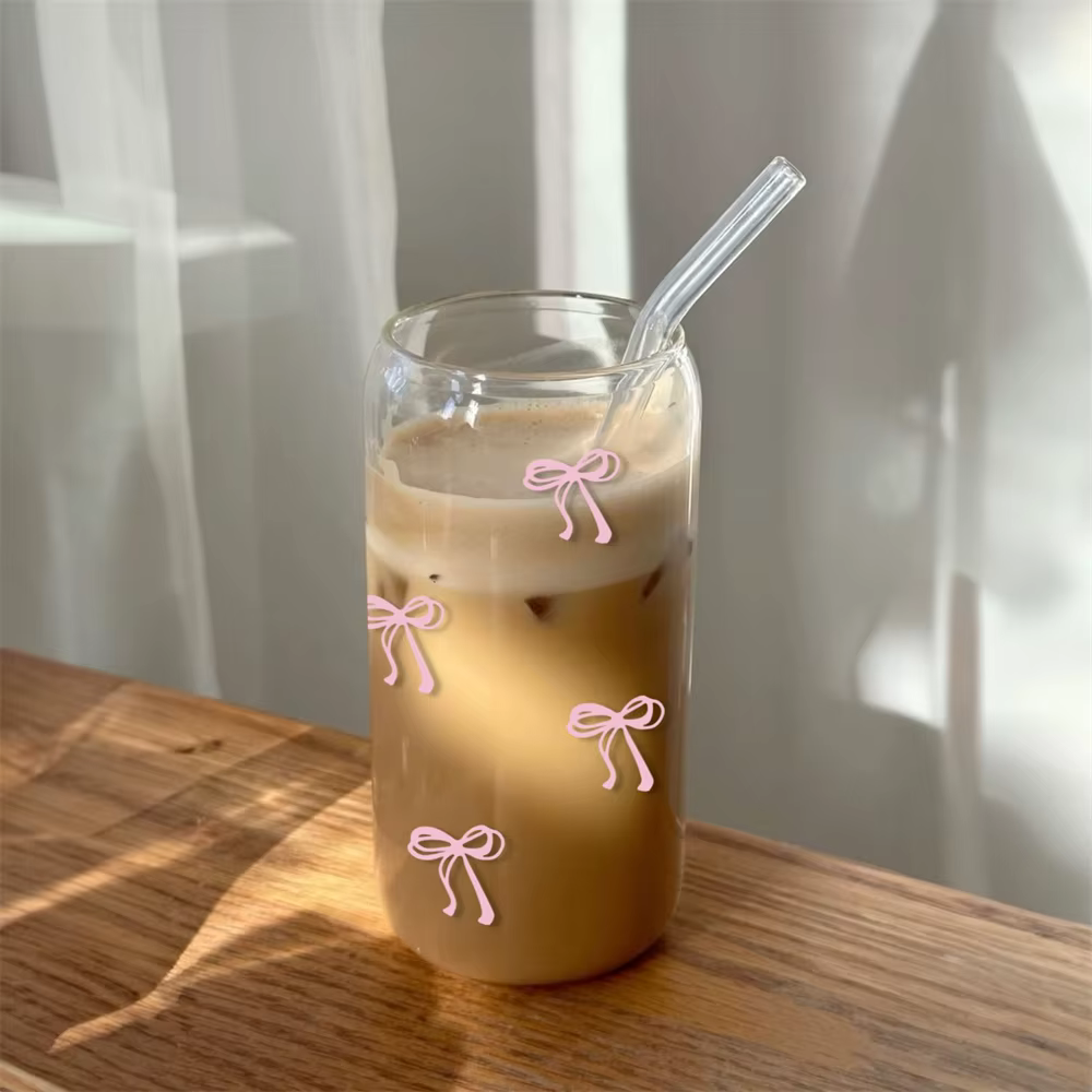 Gobelets en verre avec nœud rose de 500ml