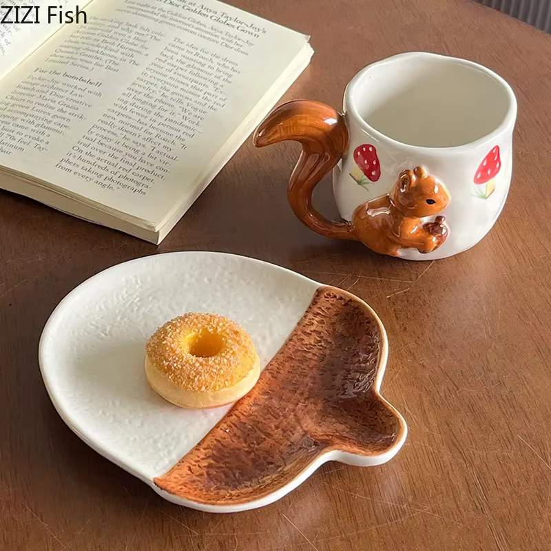 Tasse et soucoupe en porcelaine en Relief de feuille d'érable d'écureuil