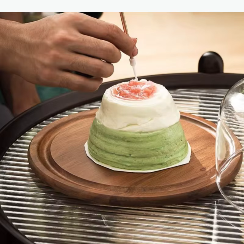 Plateau à gâteau en bois avec couvercle en verre, assiette à dessert, assiettes décoratives, assiettes de présentation, assiette à pâtisserie, plateau à thé, bol à fruits, plat à dim sum