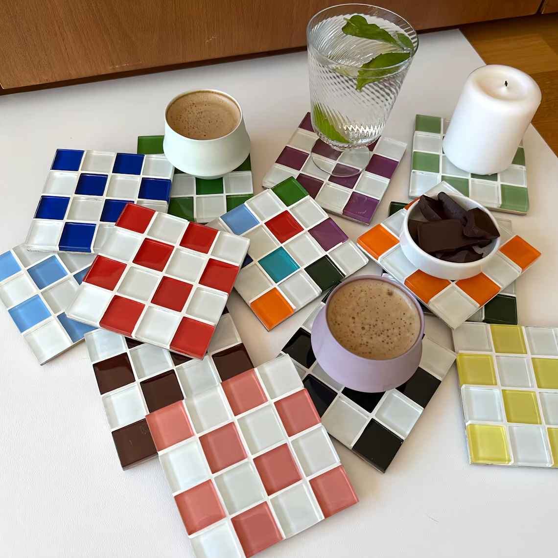 Dessous de verre carré en mosaïque pour boisson