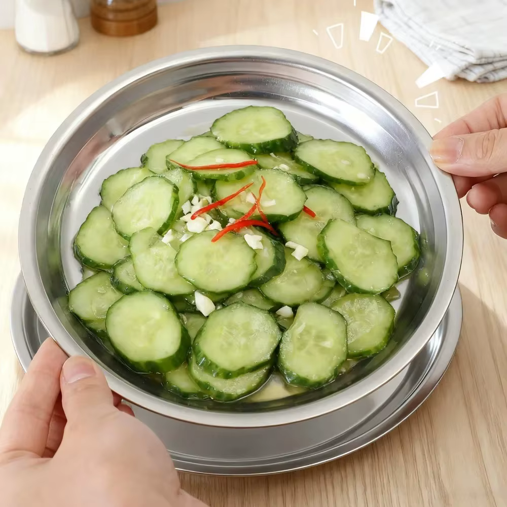 Assiette ronde en acier inoxydable de 4 tailles