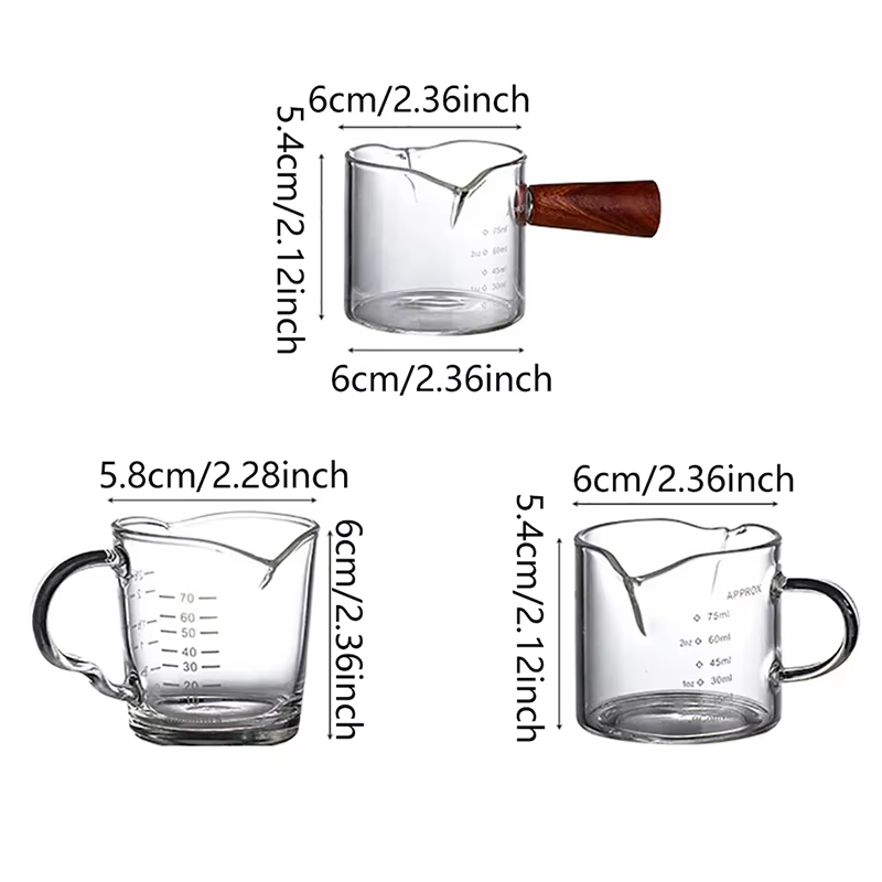 Verre doseur à expresso 70/75 ml avec double bec verseur